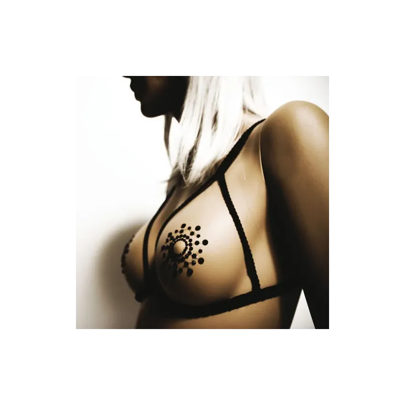 Black shiny pasties by Bijoux Jewelry, adhesive nipple covers for women lingerie