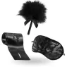 Set di piacere BIJOUX INDISCRETS: piumino erotico, manette raso, maschera raso - accessori sensuali