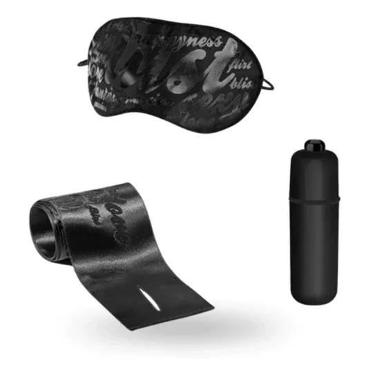 Set di giochi sensuali viola - manette di raso, maschera, gel intimo e palla vibrante di Bijoux Indiscrets
