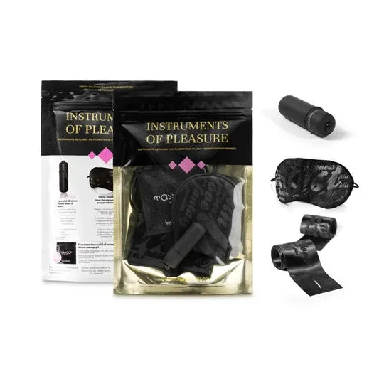 Set di giochi sensuali viola - manette di raso, maschera, gel intimo e palla vibrante di Bijoux Indiscrets