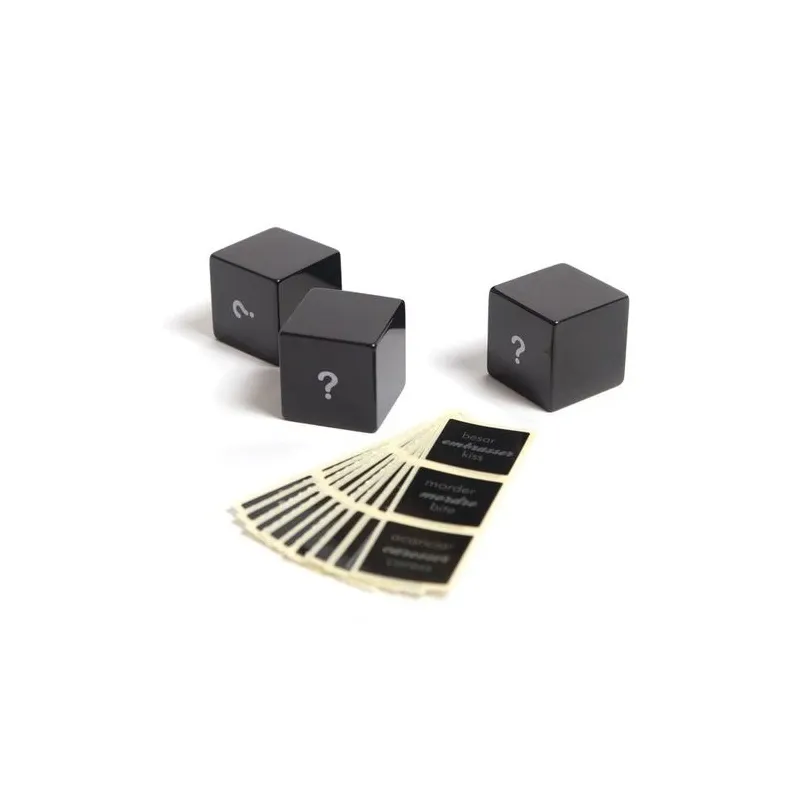 Sensual dice game for couples Bijoux Petits Bonbons with three dice and repositionable stickers body zones actions places