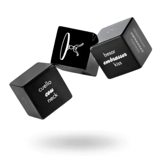Juego de dados erótico para parejas Bijoux Petits Bonbons con tres dados y pegatinas reposicionables zonas cuerpo acciones lugar