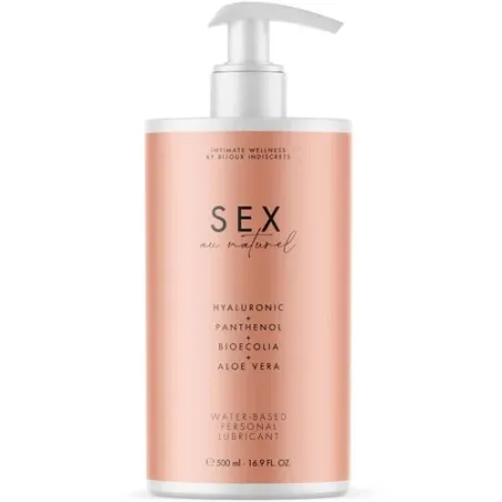 Flacon de lubrifiant intime à base d'eau 500 ml, marque Bijoux au Naturel, blanc, sans parfum ni glycérine.