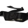 Maschera erotica in raso nero Bijoux Indiscrets, con nastro e messaggi Shhh e Ohhh, gioco di coppia.