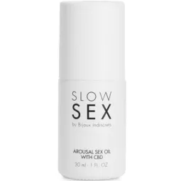 Flacone trasparente di olio da massaggio sessuale al CBD Slow Sex 30 ml, 1% CBD per il piacere intimo