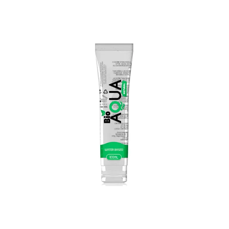 Transparent bottle of natural water-based lubricant BIOAQUA, colorless and odorless, for smooth intimate glide.