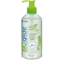 Lubrificante naturale BIOglide 500 ml di JOYDIVISION, flacone trasparente, a base d'acqua, 100% biologico.