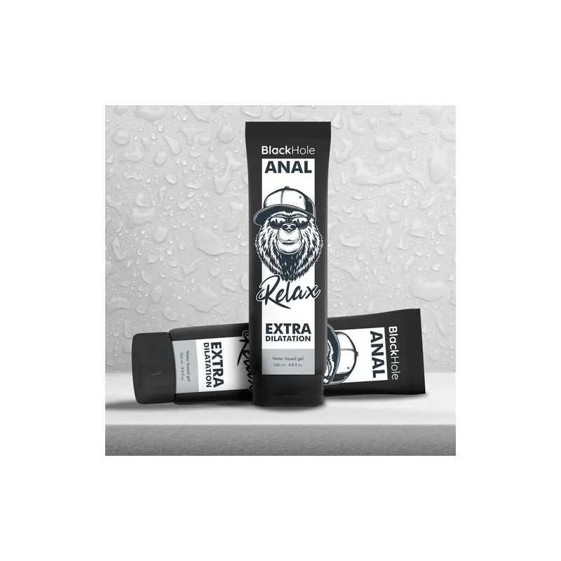 Gel lubrificante anale a base d'acqua BLACK HOLE 250 ml, incolore, inodore, per dilatazione anale dolce e rilassante.
