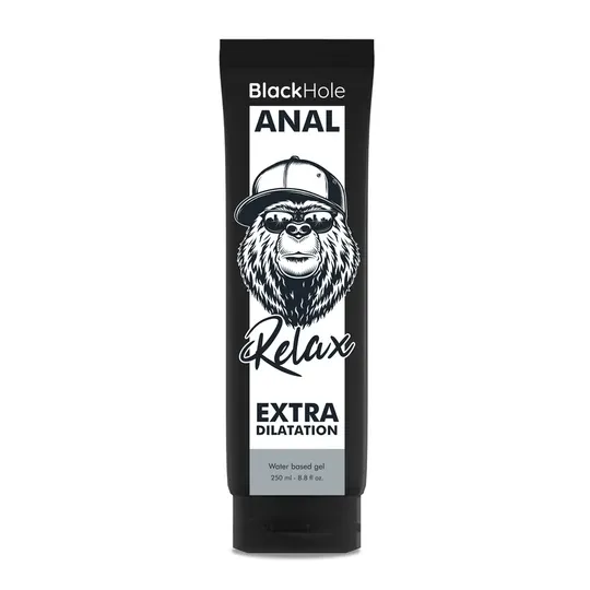 Gel lubrificante anale a base d'acqua BLACK HOLE 250 ml, incolore, inodore, per dilatazione anale dolce e rilassante.