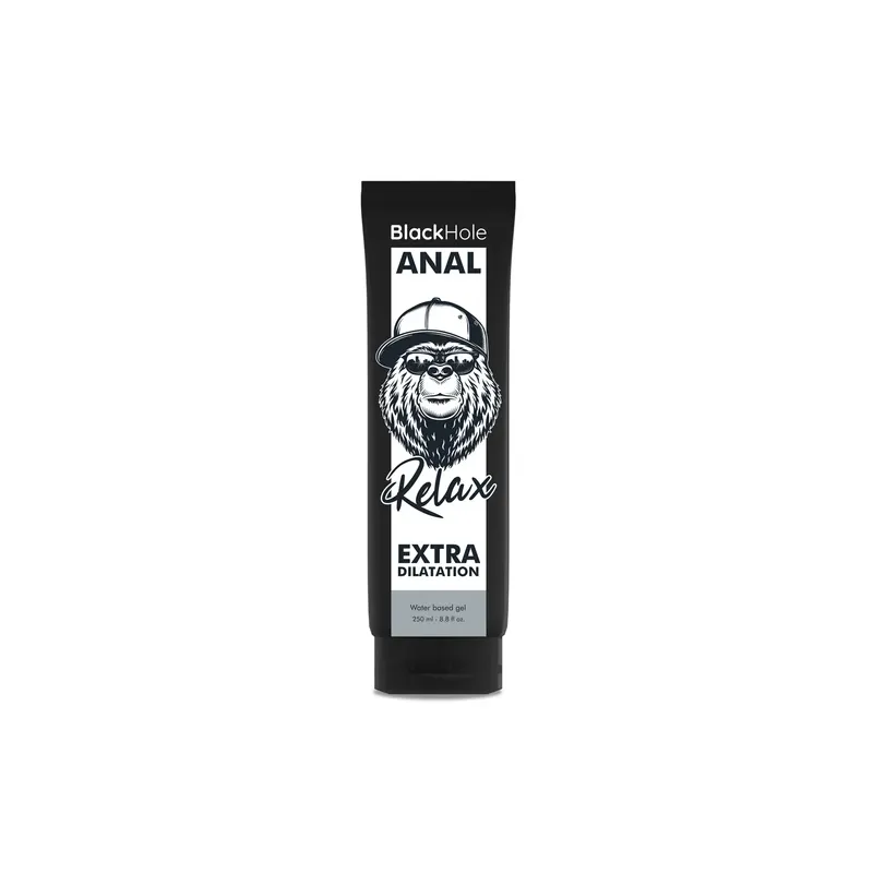 Gel lubrificante anale a base d'acqua BLACK HOLE 250 ml, incolore, inodore, per dilatazione anale dolce e rilassante.