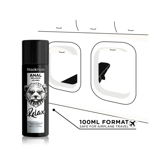 Gel rilassante anale Black Hole con silicone e olio di jojoba, 100 ml, lubrificazione a lunga durata per comfort.