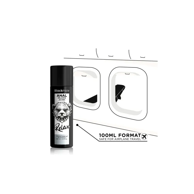 Gel rilassante anale Black Hole con silicone e olio di jojoba, 100 ml, lubrificazione a lunga durata per comfort.