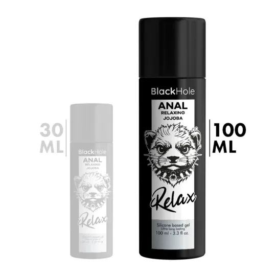 Gel rilassante anale Black Hole con silicone e olio di jojoba, 100 ml, lubrificazione a lunga durata per comfort.