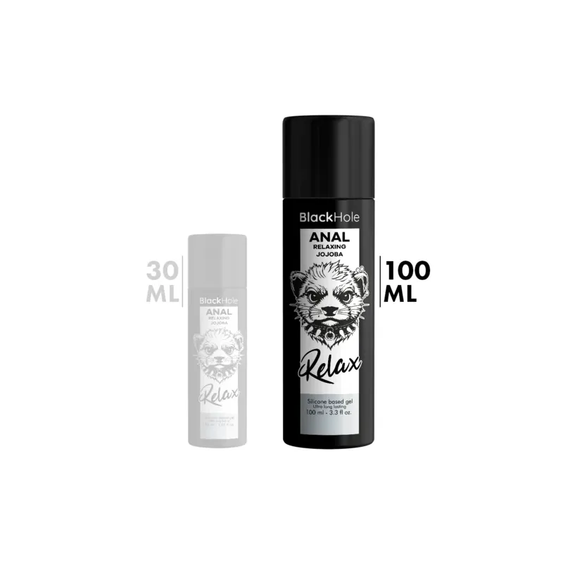 Gel rilassante anale Black Hole con silicone e olio di jojoba, 100 ml, lubrificazione a lunga durata per comfort.