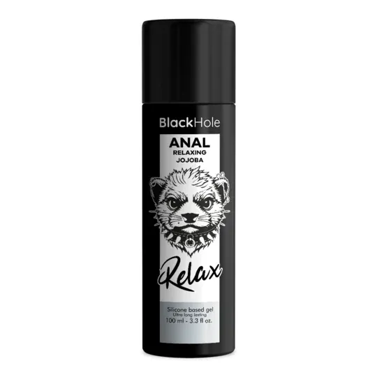 Gel rilassante anale Black Hole con silicone e olio di jojoba, 100 ml, lubrificazione a lunga durata per comfort.