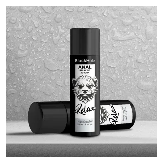 Gel rilassante anale Black Hole con silicone e olio di jojoba, 100 ml, lubrificazione a lunga durata per comfort.