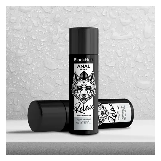 Lubrifiant anal relaxant Black Hole à base d'eau et acide hyaluronique, flacon transparent 100 ml