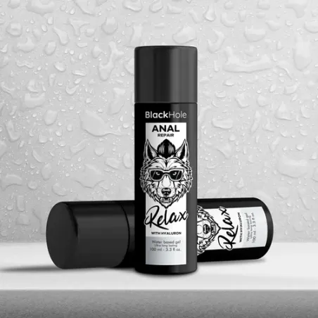 Lubrifiant anal relaxant Black Hole à base d'eau et acide hyaluronique, flacon transparent 100 ml