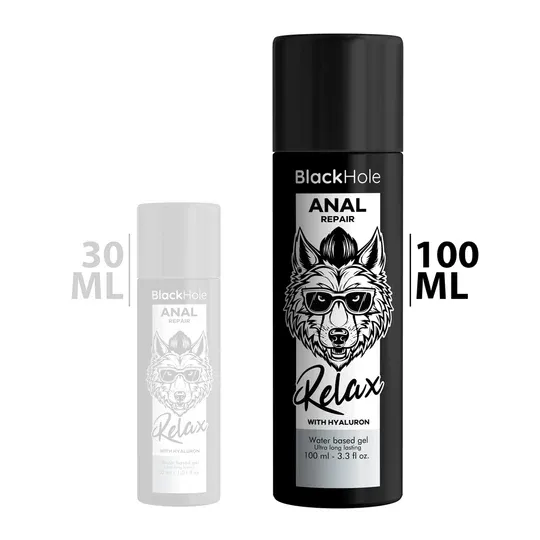 Lubrifiant anal relaxant Black Hole à base d'eau et acide hyaluronique, flacon transparent 100 ml