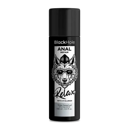 Lubrifiant anal relaxant Black Hole à base d'eau et acide hyaluronique, flacon transparent 100 ml
