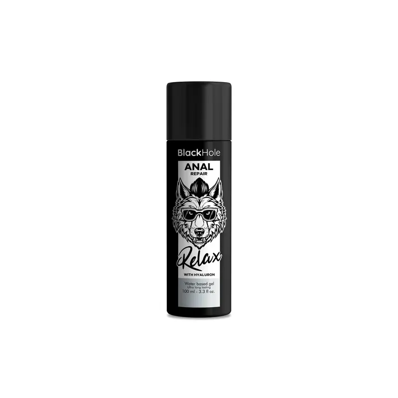 Lubrifiant anal relaxant Black Hole à base d'eau et acide hyaluronique, flacon transparent 100 ml
