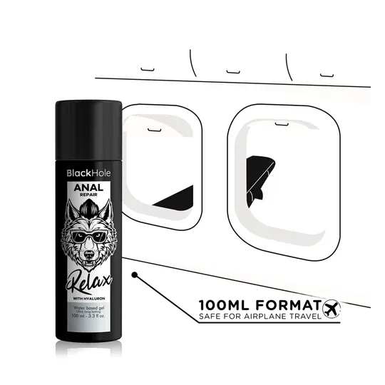 Lubrifiant anal relaxant Black Hole à base d'eau et acide hyaluronique, flacon transparent 100 ml