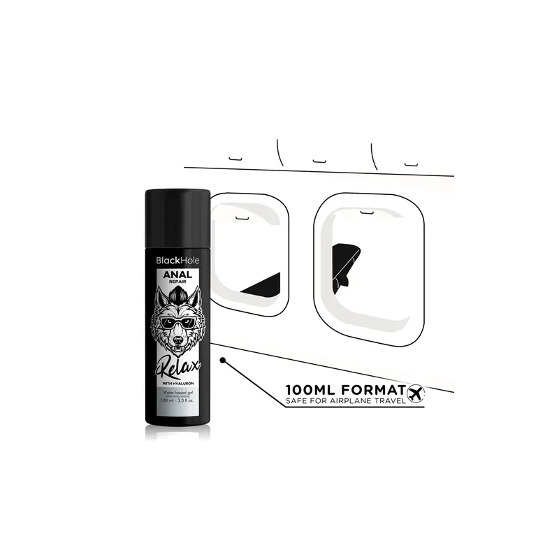 Lubrifiant anal relaxant Black Hole à base d'eau et acide hyaluronique, flacon transparent 100 ml