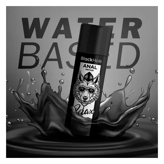 Lubrifiant anal relaxant Black Hole à base d'eau et acide hyaluronique, flacon transparent 100 ml