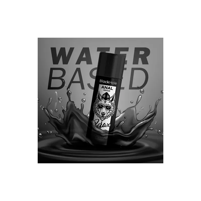 Lubrifiant anal relaxant Black Hole à base d'eau et acide hyaluronique, flacon transparent 100 ml