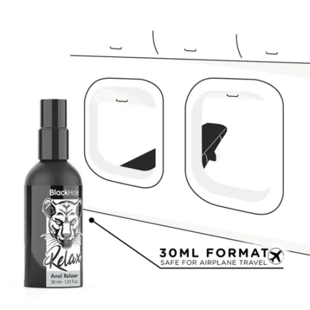 Spray relaxant anal Black Hole 30 ml en flacon noir, facilite la dilatation et la lubrification intime