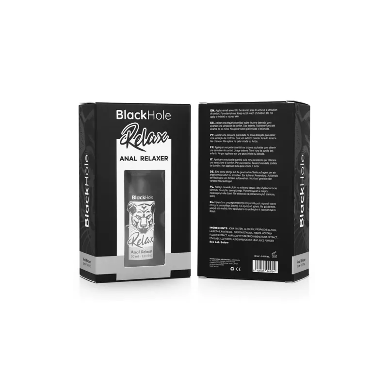 Black Hole anal relaxant spray 30 ml black bottle, provides easy dilation and extra glide for intimate comfort