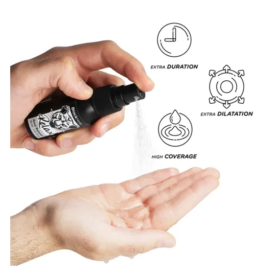 Spray relaxant anal Black Hole 30 ml en flacon noir, facilite la dilatation et la lubrification intime