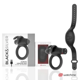 Anneau pénien vibrant BLACK&SILVER avec télécommande watchme, noir argenté, rechargeable USB.