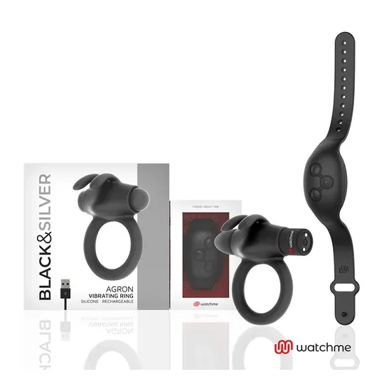 Vibrationsring BLACK&SILVER mit Watchme-Fernbedienung, schwarz-silber, USB-aufladbar.