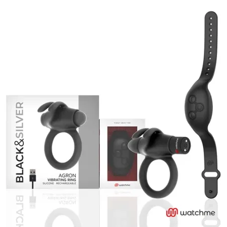 Vibrationsring BLACK&SILVER mit Watchme-Fernbedienung, schwarz-silber, USB-aufladbar.
