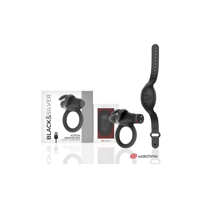 Vibrationsring BLACK&SILVER mit Watchme-Fernbedienung, schwarz-silber, USB-aufladbar.