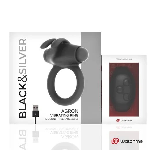 Vibrationsring BLACK&SILVER mit Watchme-Fernbedienung, schwarz-silber, USB-aufladbar.