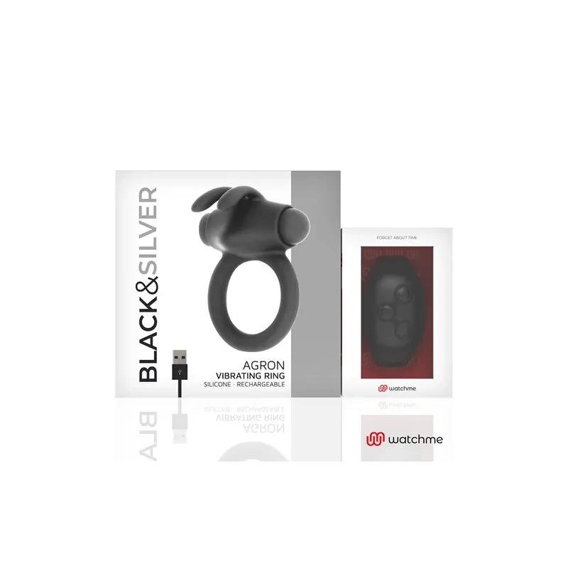 Vibrationsring BLACK&SILVER mit Watchme-Fernbedienung, schwarz-silber, USB-aufladbar.