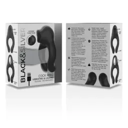 Anneau pénien vibrant en silicone noir Black&Silver avec stimulateur clitoridien rechargeable