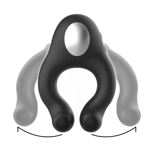 Anello vibrante in silicone nero con stimolatore clitorideo ricaricabile Black&Silver