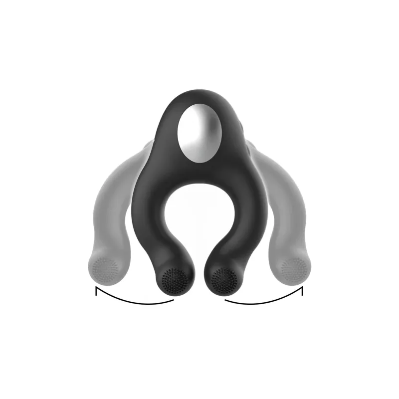 Anneau pénien vibrant en silicone noir Black&Silver avec stimulateur clitoridien rechargeable