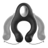 Black silicone vibrating cock ring with clitoral stimulator, rechargeable Black&Silver