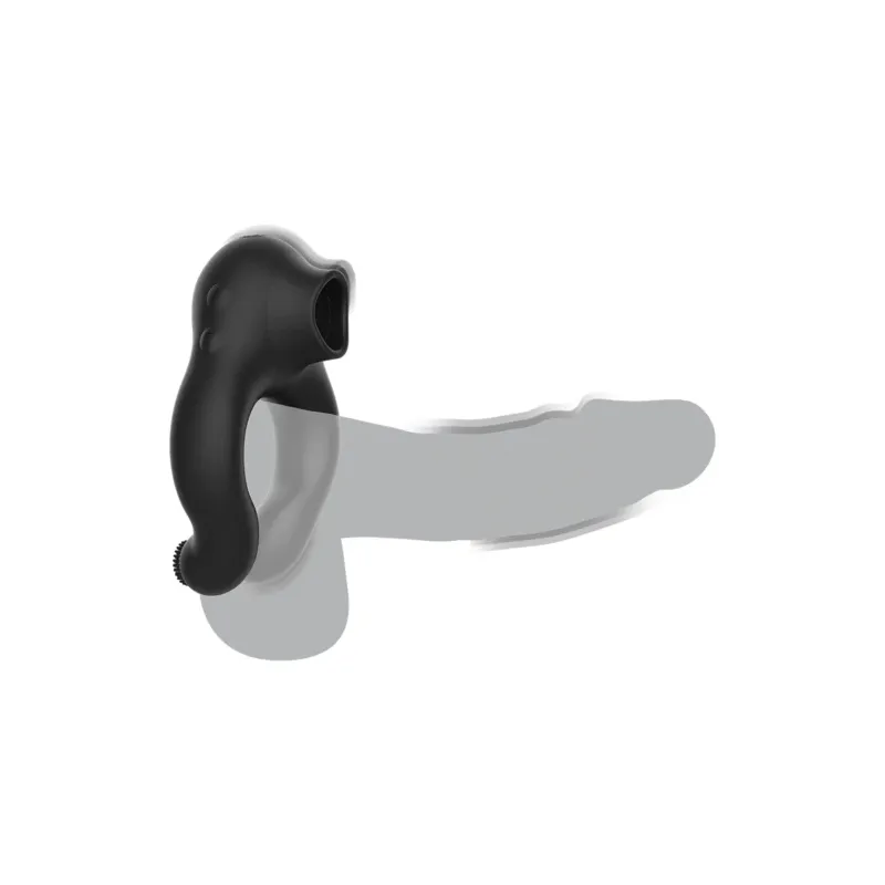 Anneau pénien vibrant en silicone noir Black&Silver avec stimulateur clitoridien rechargeable