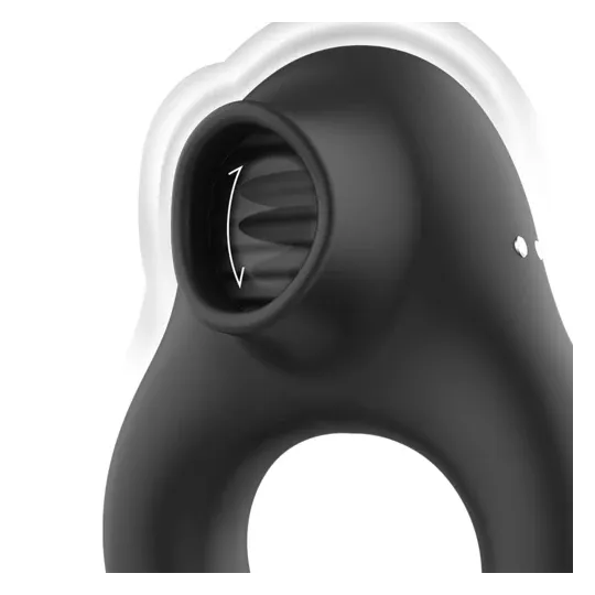 Anello vibrante in silicone nero con stimolatore clitorideo ricaricabile Black&Silver