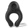 Anneau pénien vibrant en silicone noir Black&Silver avec stimulateur clitoridien rechargeable