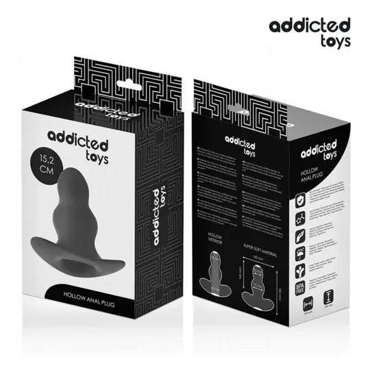 Gesamtansicht des hohlen Analplugs XXL von Addicted Toys aus schwarzem Silikon, Länge 15,2 cm.