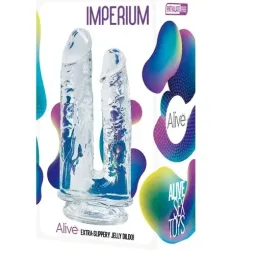 Double gode réaliste transparent ALIVE Imperium 12/14 cm, matière gelée sans phtalates, étanche IPX8