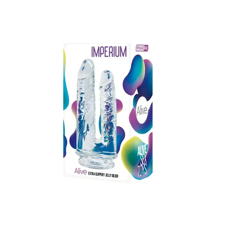 Transparent realistic double dildo ALIVE Imperium 12/14 cm, phthalate-free jelly material, waterproof IPX8