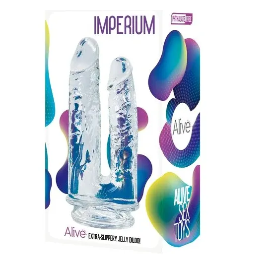 Doppio dildo realistico trasparente ALIVE Imperium 12/14 cm, materiale gelatina senza ftalati, impermeabile IPX8