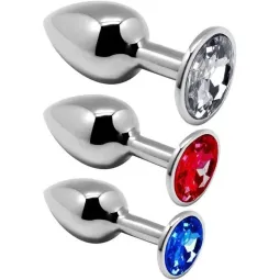Kit 3 plugs anales metal ALIVE tallas progresivas con gemas azules vista general" }, "826": { "fr": "Petit plug anal métal ALIVE